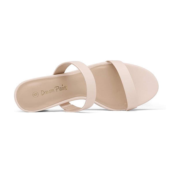 Two Strap Chunky Heel Sandals - APRICONT PU - 3